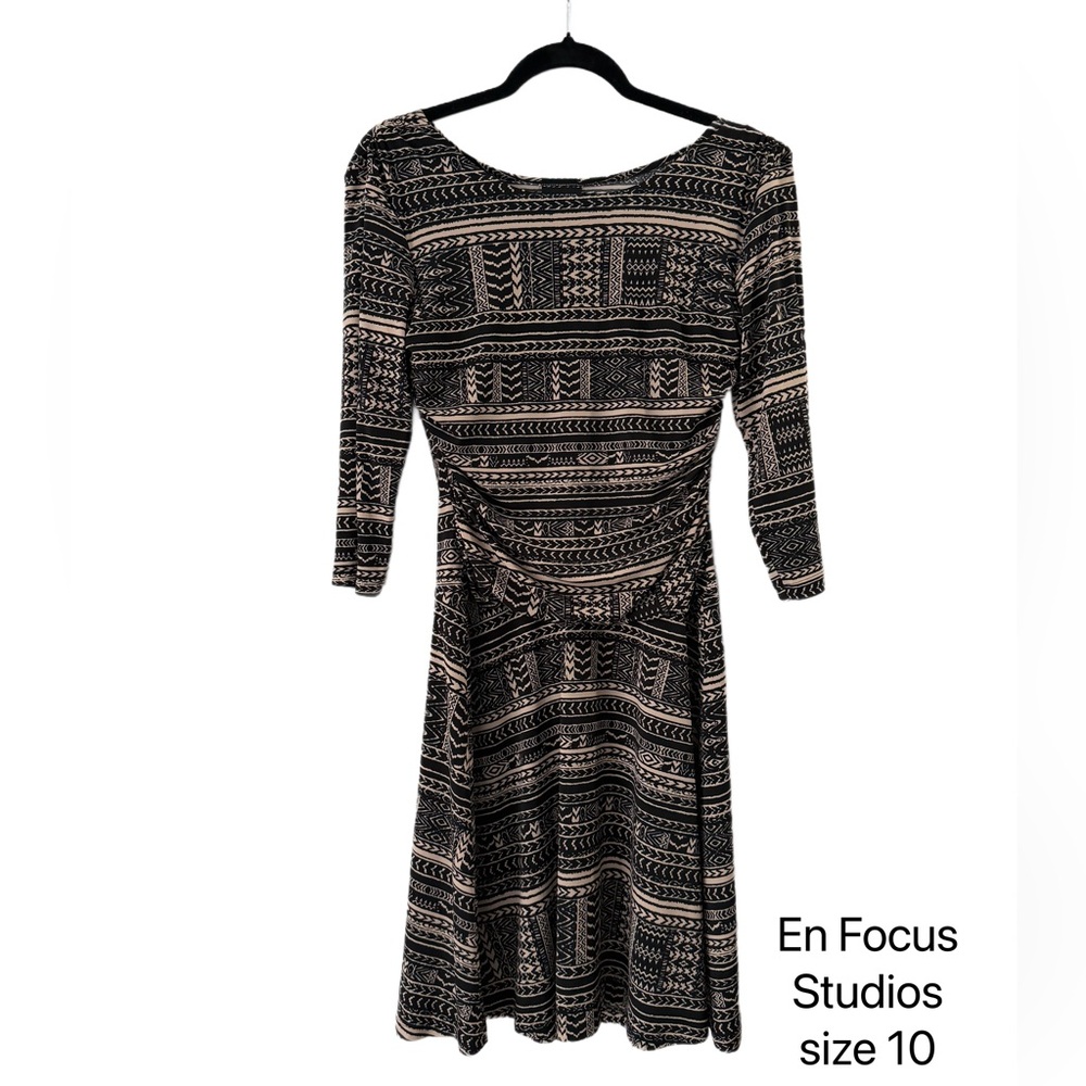 Enfocus Studio Black and Cream Geometric Dress